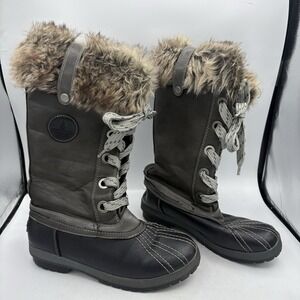 London Fog Boots Womens Size 9 Gray Melton Winter Duck Tall Lace Up